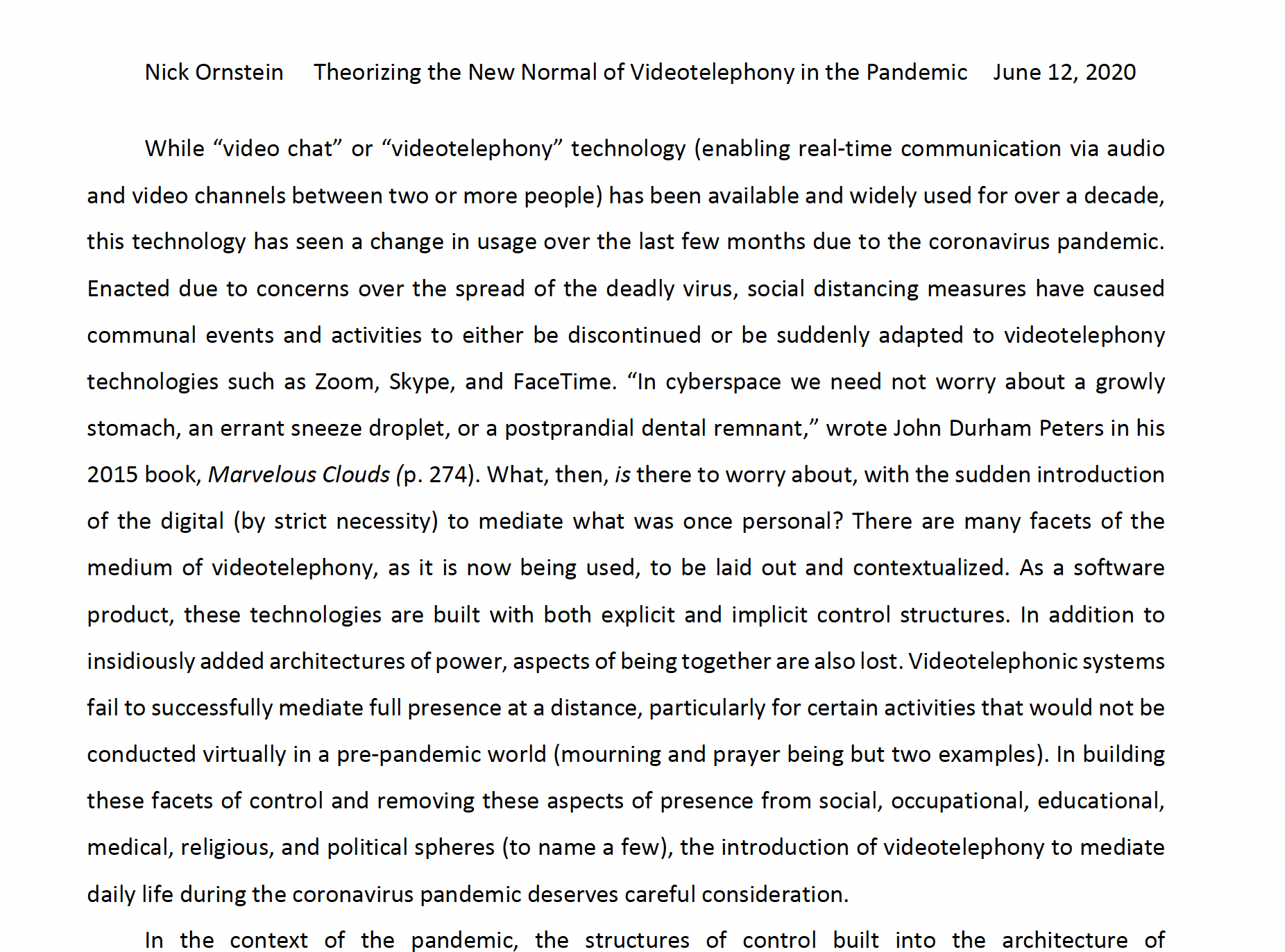 Theorizing Videotelephony in the Pandemic